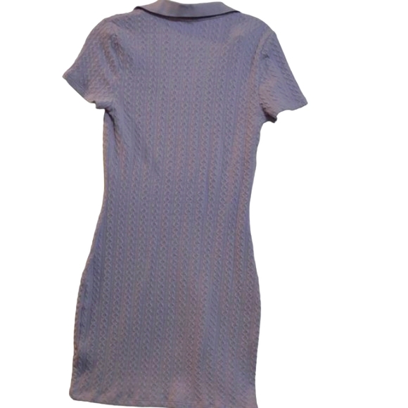 DIVIDED H&M Knit Wafle Texture Lilac Deep-V-Neck Polo-Collar Short-Sleev Dress M - Picture 2 of 5